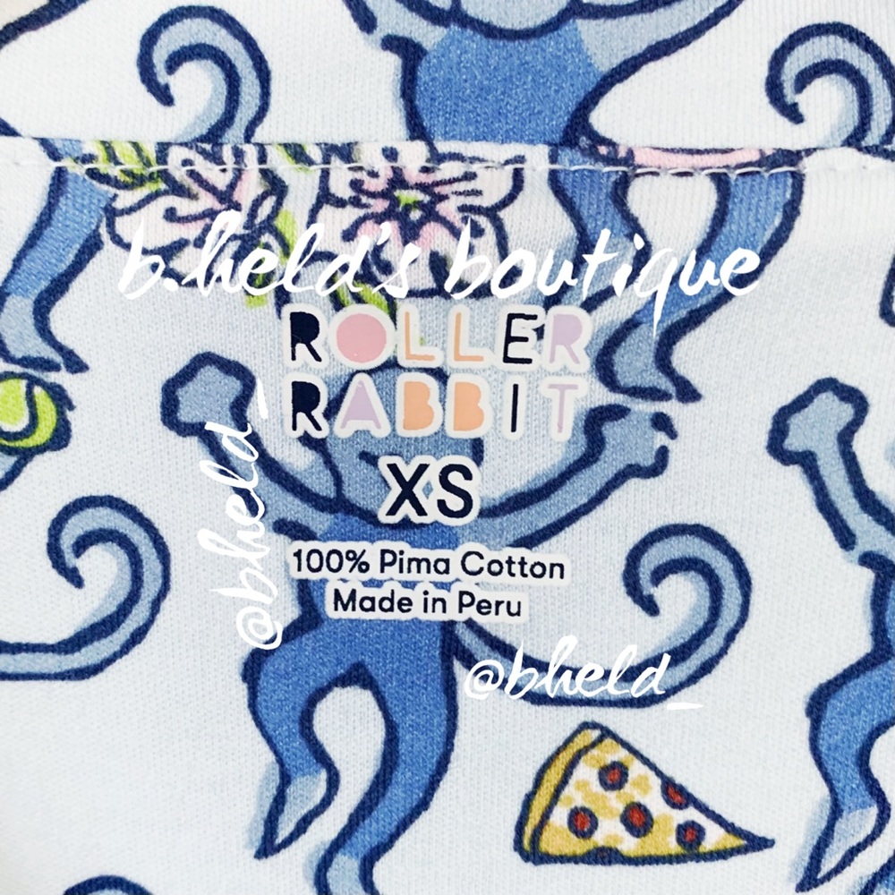 Roller Rabbit Greenwich Monkey Polo Pajamas in Blue Monkey Size XS Brand New NWT - Picture 6 of 16